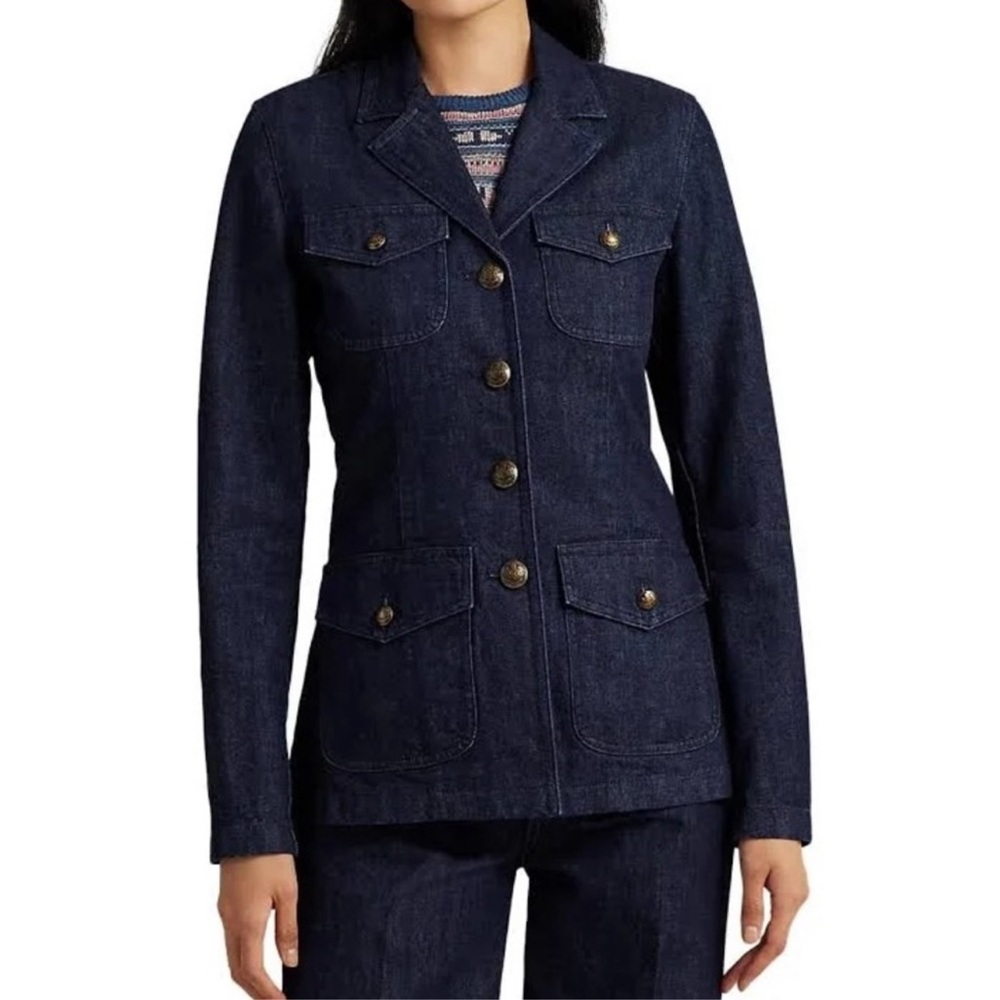 Lauren Ralph Lauren Denim Blazer Military Style Jacket